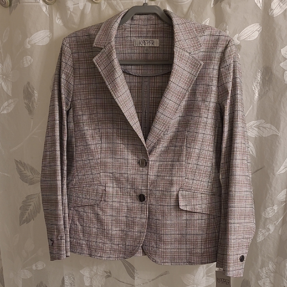 Kasper Women's Checkered Blazer - Gray and Brown